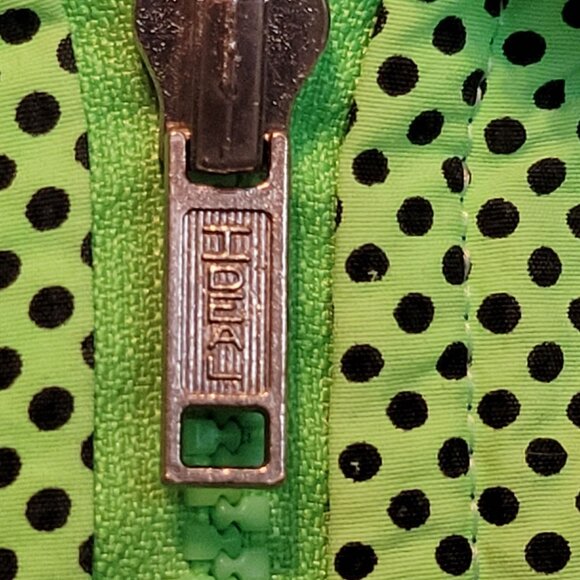 Retro Big Dogs Reversible Fleece Puffer Coat Neon Lime Green Polka Dot Dk Blue - Picture 9 of 16